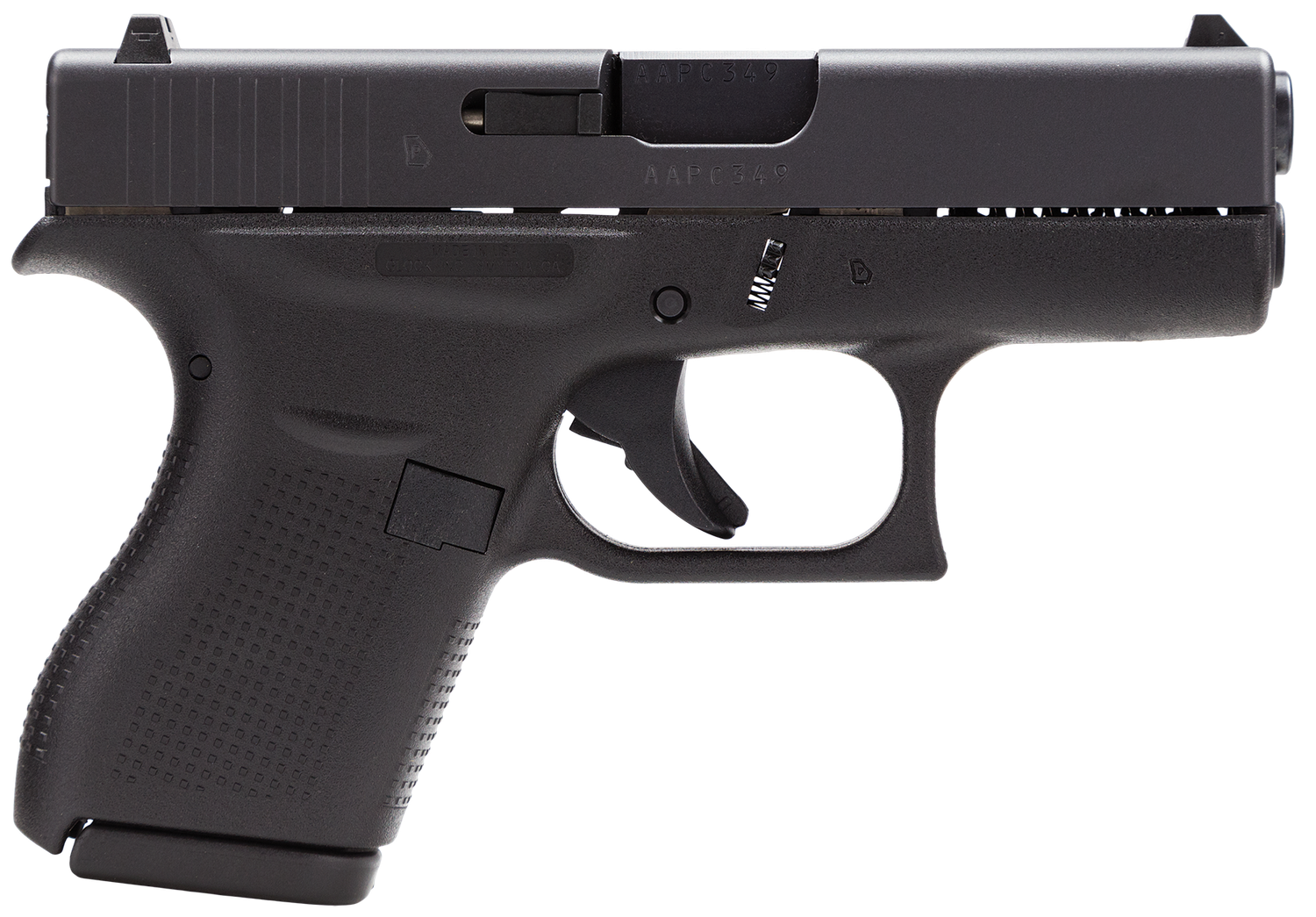 Glock 42 Gen3 Subcompact Pistol UI4250201, 380 ACP, 3.25 in, Polymer Grip, Gas Nitride Black Finish, 6 Rd