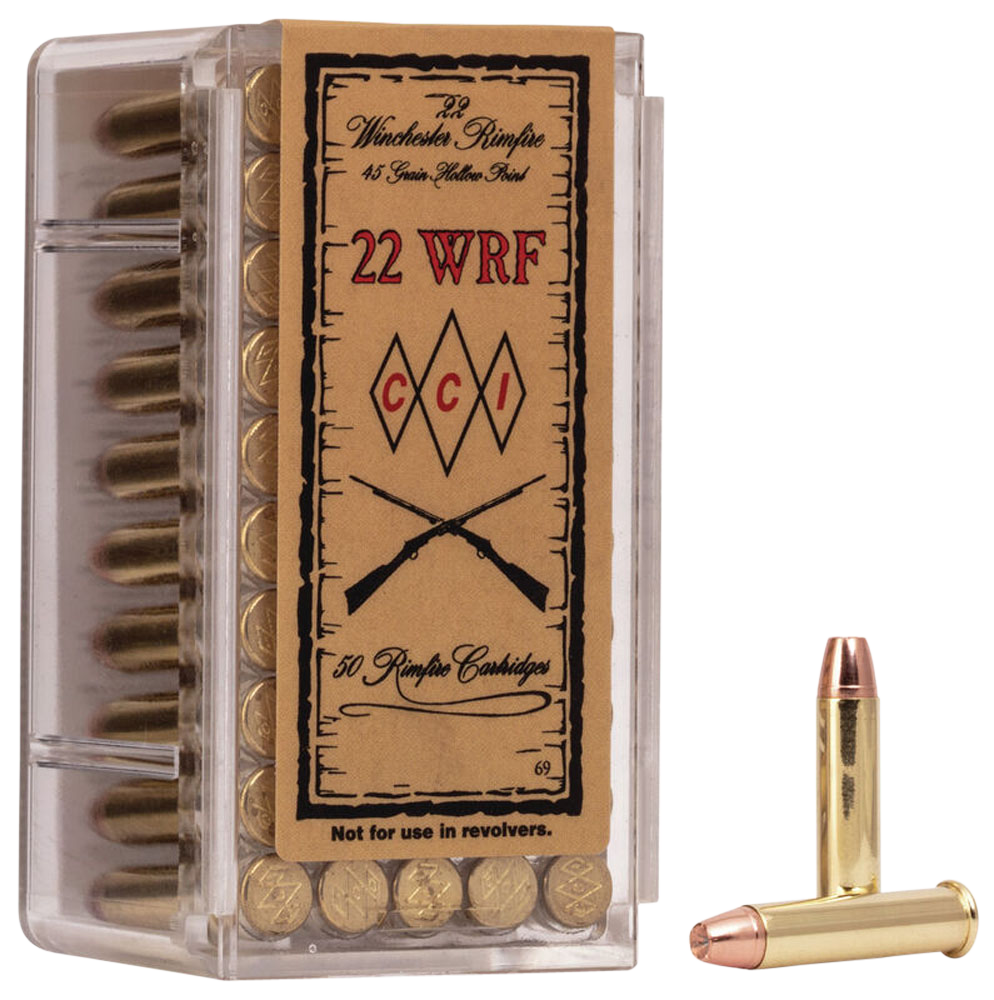 CCI WRF Specialty Rimfire Ammunition 0069, 22 Winchester Rimfire, Jacketed Hollow Point (JHP), 45 GR, 1300 fps, 50 Rd/bx