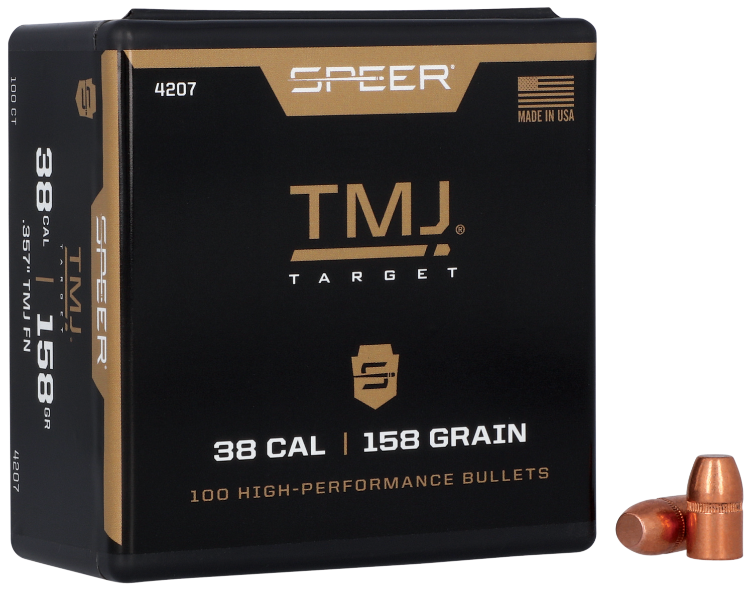 Speer 38/357 Caliber 158 Encased Uni-Core Full Metal Jacket 100/Box (4207), Not Loaded