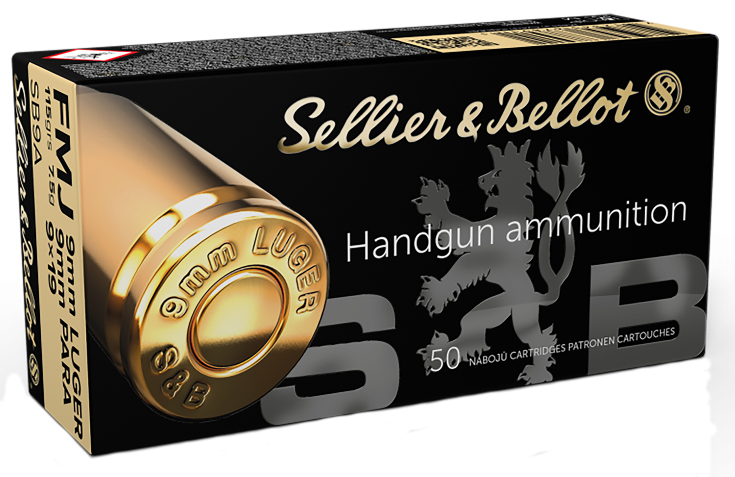 Sellier & Bellot Pistol Ammuntion SB9A, 9MM, Full Metal Jacket (FMJ), 115 GR, 1300 fps, 50 Rd/bx