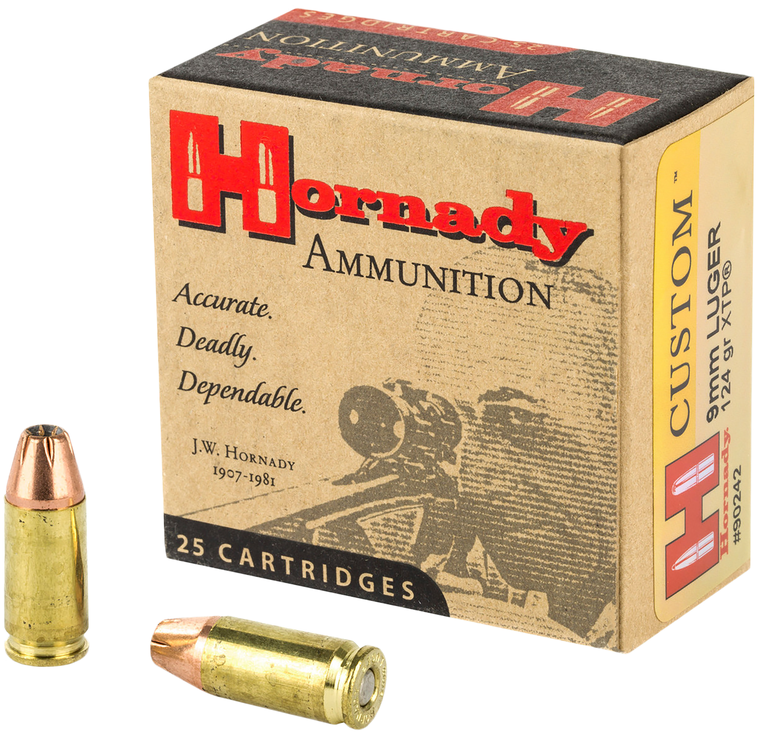 Hornady Custom Handgun Ammunition 90242, 9mm, XTP Jacketed Hollow Point (HP), 124 GR, 1110 fps, 25 Rd/bx