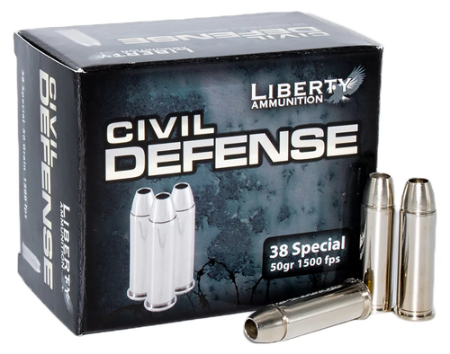 Liberty Civil Defense Pistol Ammunition, 38 Special, Hollow Point, 50 GR, 1500 fps, 20 Rd/bx
