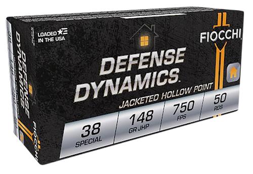 Fiocchi Shooting Dynamics Pistol Ammunition, 38 Special, Jacketed Hollow Point (JHP), 148 GR, 750 fps, 50 Rd/bx