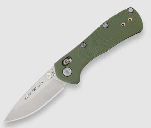 Buck Knives, 790 Mini Range Pro, Satin finished drop point, Green glass filled nylon textured handles