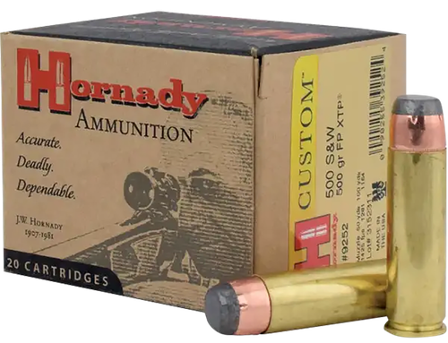 Hornady Custom Handgun Ammunition, 500 S&W, XTP Flat Point, 500 GR, 1425 fps, 20 Rd/bx