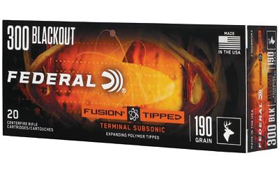 Federal Fusion Tipped Subsonic Rifle Ammunition, 300 Blackout, Terminal Subsonic, 190 gr, 1000 fps, 20 Rd/Bx