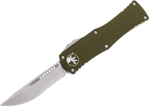 Microtech Hera Auto Out-The-Front Knife, Stonewashed Partially Serrated Blade, OD Green Handle