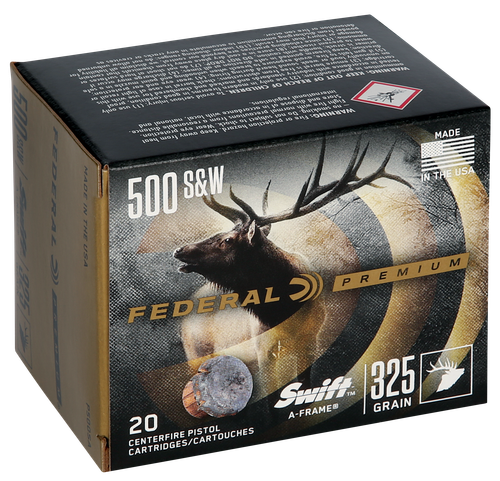 Federal Premium Handgun Cartridge, 500 S&W, Swift A-Frame, 325 GR, 1800 fps, 20 Rd/bx