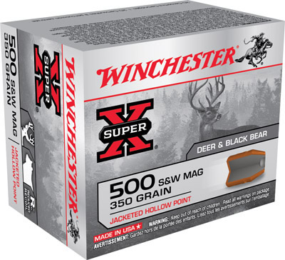 Winchester Super-X Pistol Ammunition, 500 S&W, Jacketed Hollow Point (JHP), 350 GR, 1400 fps, 20 Rd/bx