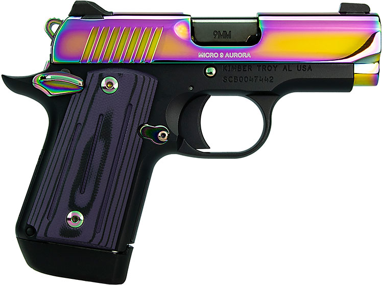 Kimber Micro 9 Aurora Pistol 3300240, 9MM, 3.15", Purple/Black G10 Grips, Aurora multi color PVD Slide, 6 Rd