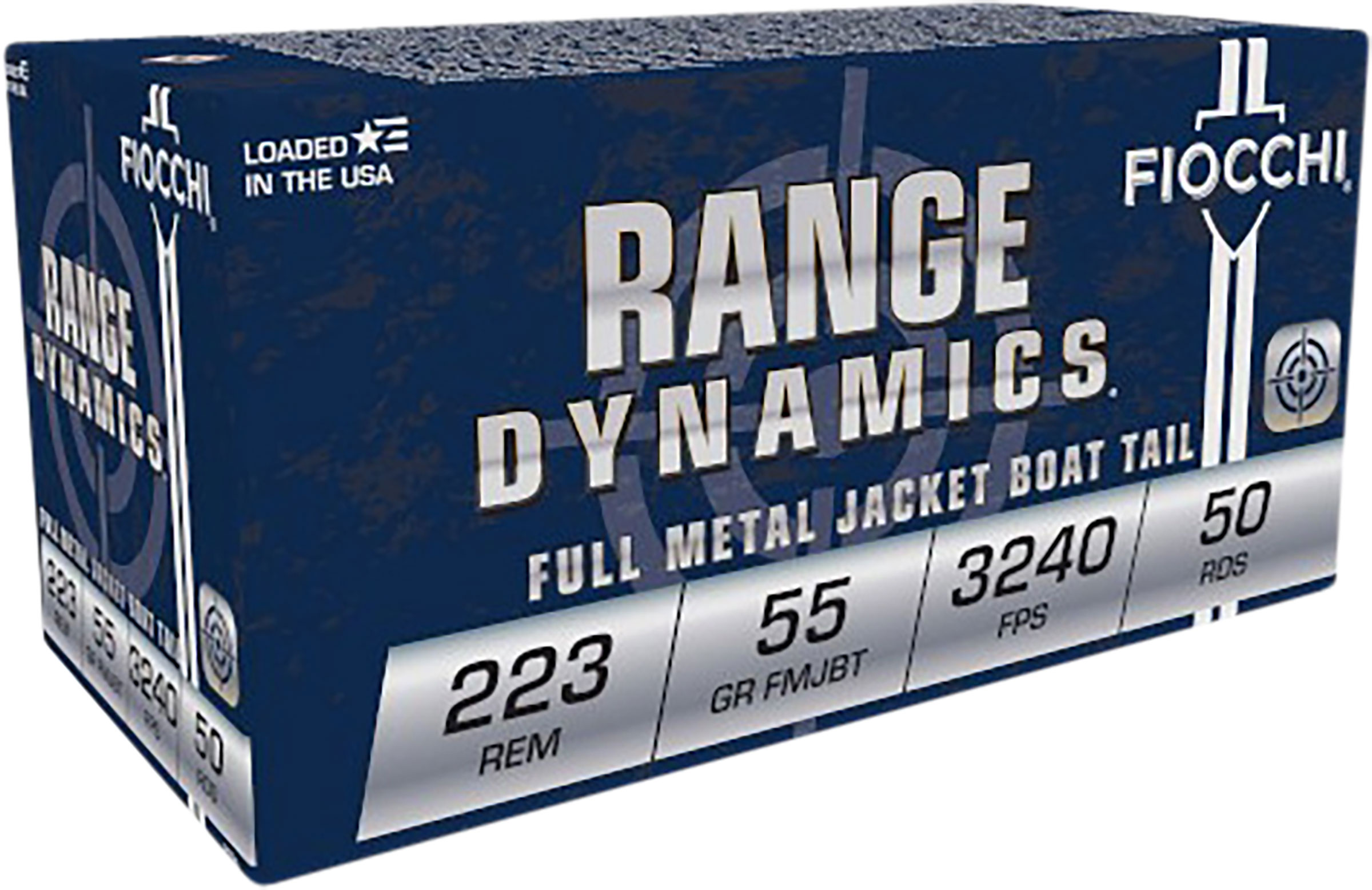 Fiocchi Shooting Dynamics Rifle Ammunition 223A, 223 Remington, Full Metal Jacket Boat Tail (FMJBT), 55 GR, 3240 fps, 50 Rd/bx