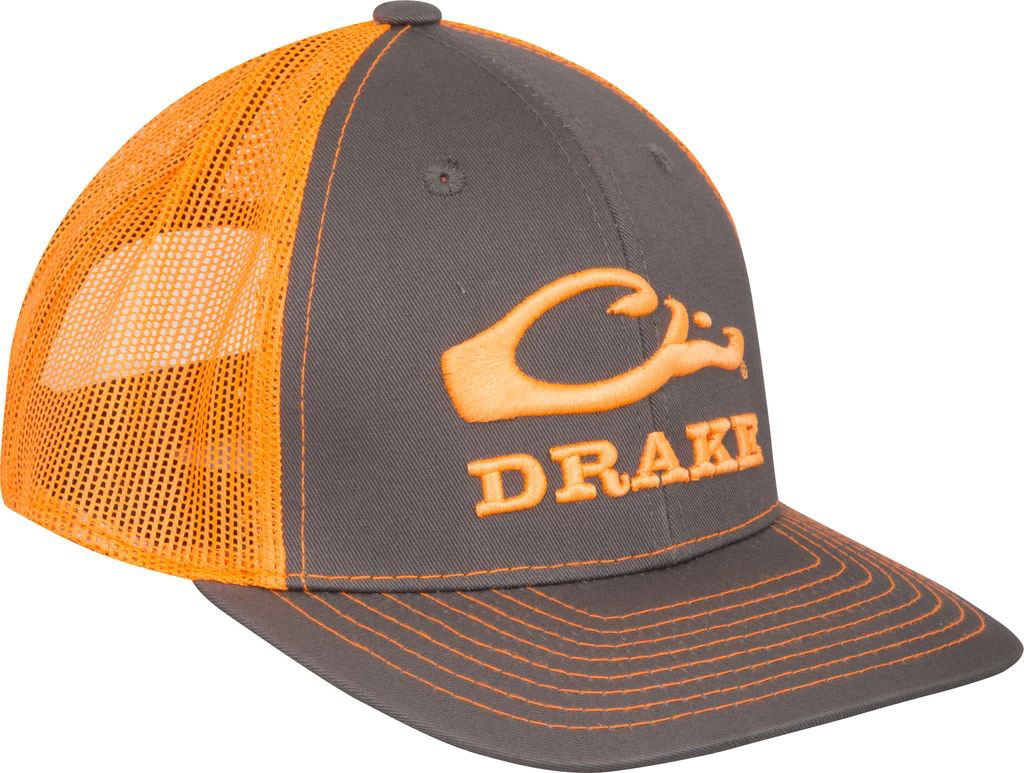 Drake Waterfowl Logo Mech Back Cap, Chocolate/Ornage (DH3050-CHO)