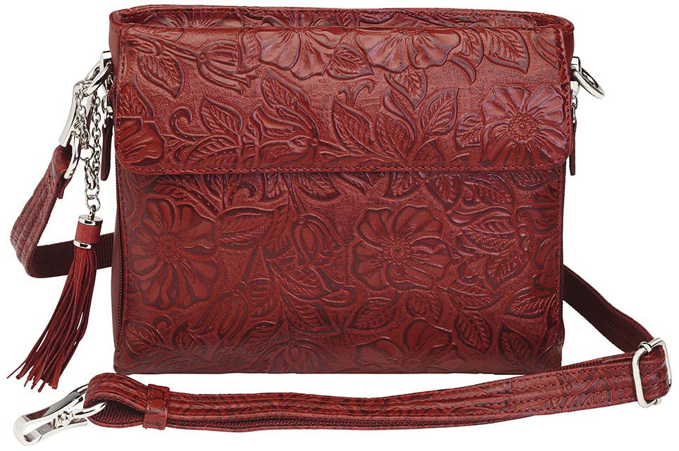 Gun Tote'n Mamas Tooled American Cowhide Clutch Cherry (GTM-22/CHRY) Fits Small Pistols & Revolvers, Ambidextrous Hand