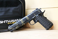 Nighthawk Custom Shadow Hawk Long Slide 0391-CAMO, 10MM, 6", Black/Gray Grips, Hilbilly 223 Cerakote Finish, 9 Rds
