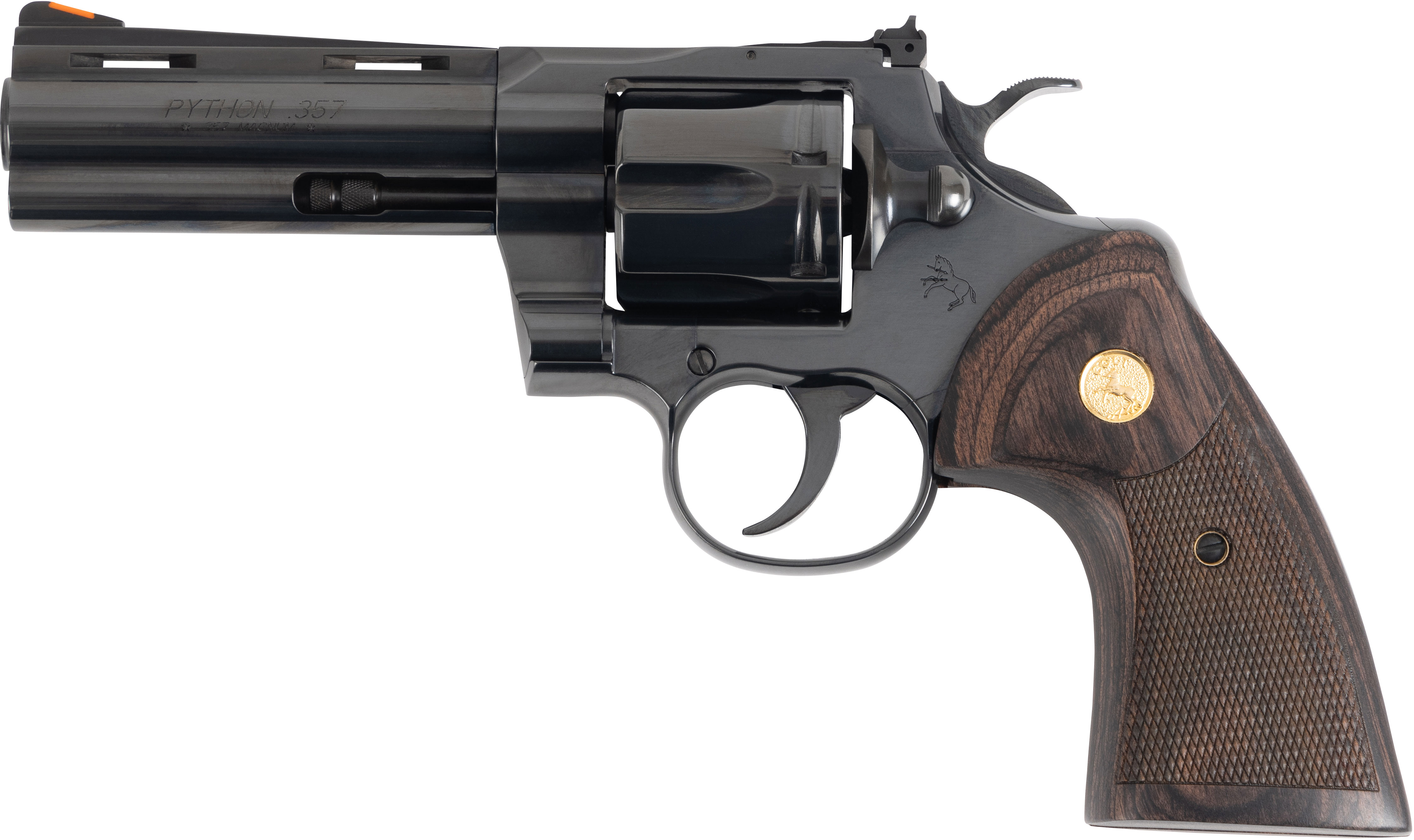 Colt Python Revolver PYTHON-BP4WTS, 357 Magnum, 4.25", Walnut Grips, Polished Blue Finish, 6 Rds