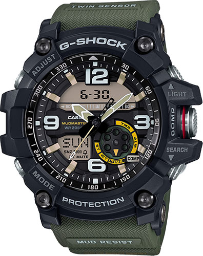 Casio G-Shock Mudmaster Master of G Watch, Matte Black w/Tan Accents, Green Band (GG1000-1A3)