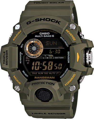 Casio G-Shock Rangeman Master of G Watch, Black w/Green Accents, Green Band (GW9400-3CR)