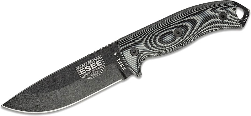 ESEE Knives ESEE-5 Fixed Blade Knife w/Black Drop Point Blade, Gray/Black 3D G-10 Handle (5PB-002)