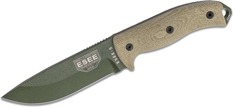 ESEE Knives ESEE-5 Fixed Blade Knife w/OD Green Drop Point Blade, Canvas Micarta 3D Handle (5POD-017)