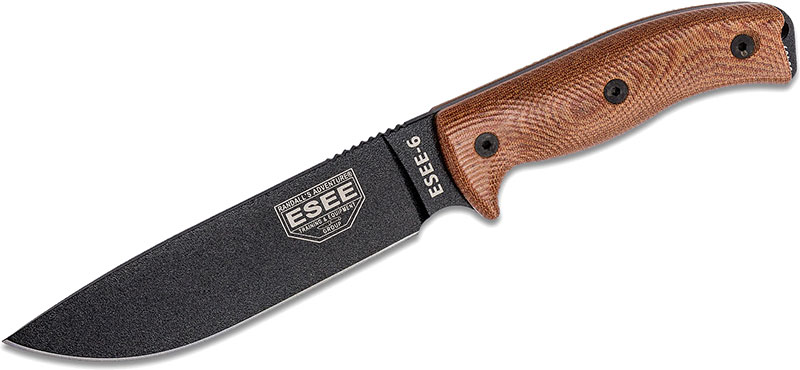 ESEE Knives ESEE-6 Fixed Blade Knife w/Black Drop Point Blade, Natural Canvas 3D Handle (6PB-011)