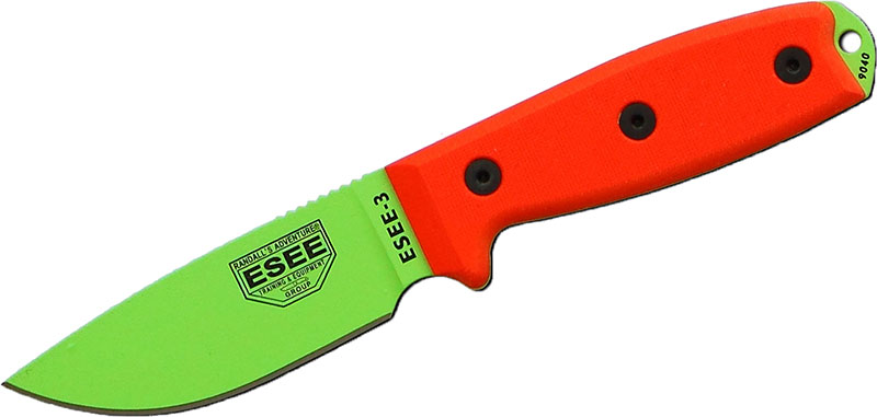 ESEE Knives ESEE-3 Fixed Blade Knife w/Venom Green Blade, Modified Pommel, Black Sheath (ESEE-3PM-VG)