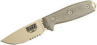 ESEE Knives ESEE-3 Fixed Blade Knife w/Tan Drop Point Blade, Partially Serrated, OD Sheath (ESEE-3S-DT)