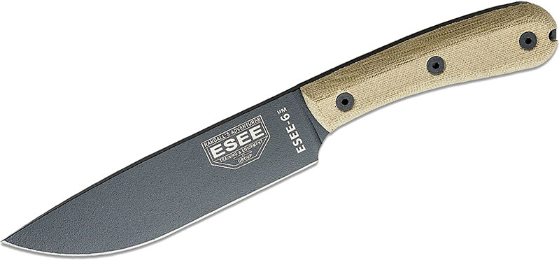 ESEE Knives ESEE-6HM Fixed Blade Knife w/Black Plain Edge Blade, Kydex Sheath (ESEE-6HM-K)