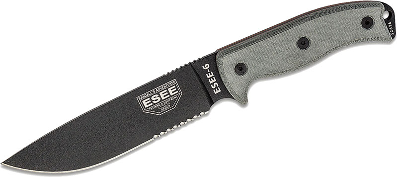 ESEE Knives ESEE-6 Fixed Blade Knife w/Black Serrated Blade, Brown Molded Sheath (ESEE-6S)