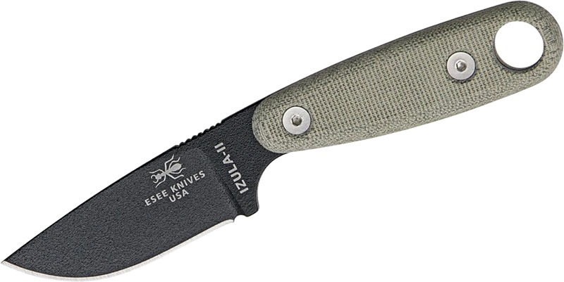 ESEE Knives Izula II Fixed Blade Knife w/Black Drop Point Blade, Canvas Micarta Handle (IZULA-II-B)