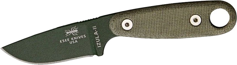 ESEE Knives Izula II Fixed Blade Knife w/Olive Drap Drop Point Blade, Canvas Micarta Handle (IZULA-II-OD)