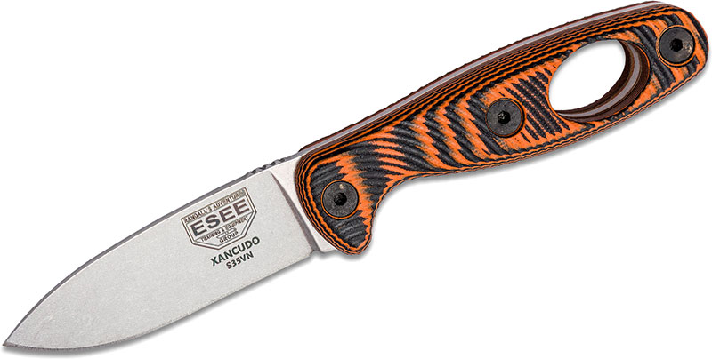 ESEE Knives Xancudo Fixed Blade Knife w/Stone Washed Drop Point Blade, Orange/Black G10 Handle w/Hole (XAN1-006)