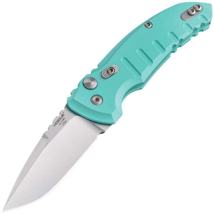 Hogue A01-MicroSwitch Automatic Folding Knife w/Drop Point Blade, Aquamarine (24113)