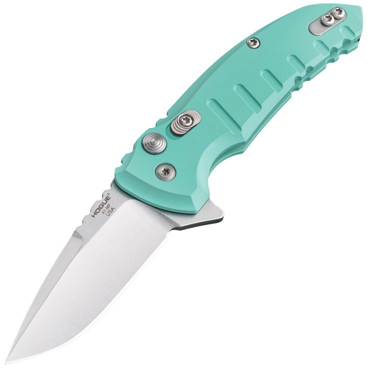 Hogue X-1 MicroFlip Folding Knife w/Drop Point Blade, Aquamarine (24173)