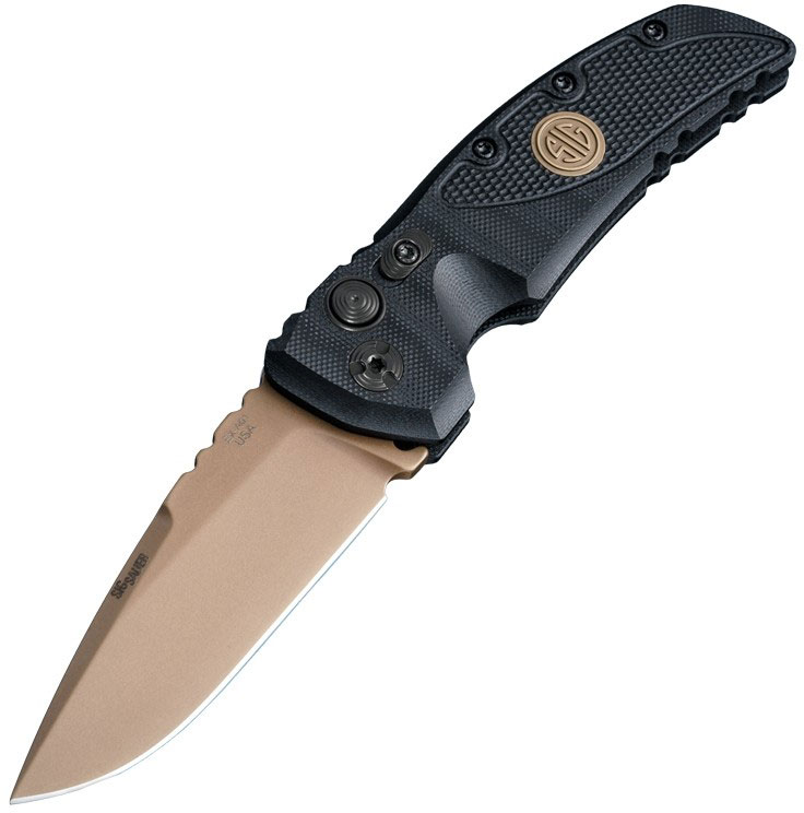 Hogue Sig EX-A01 Emperor Scorpion Automatic Folding Knife w/Drop Point Blade, FDE PVD Black (36130)