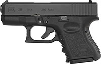 Glock 28 Gen3 Pistol UI2850201, 380 ACP, 3.5 in, Polymer Grip, Gas Nitride Black Finish, 10 Rd