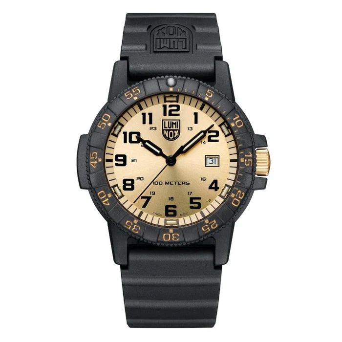 Luminox Leatherback Sea Turtle Giant Watch XS.0325.GP, Gold Dial, Black Figures, 44mm, Black Rubber Strap