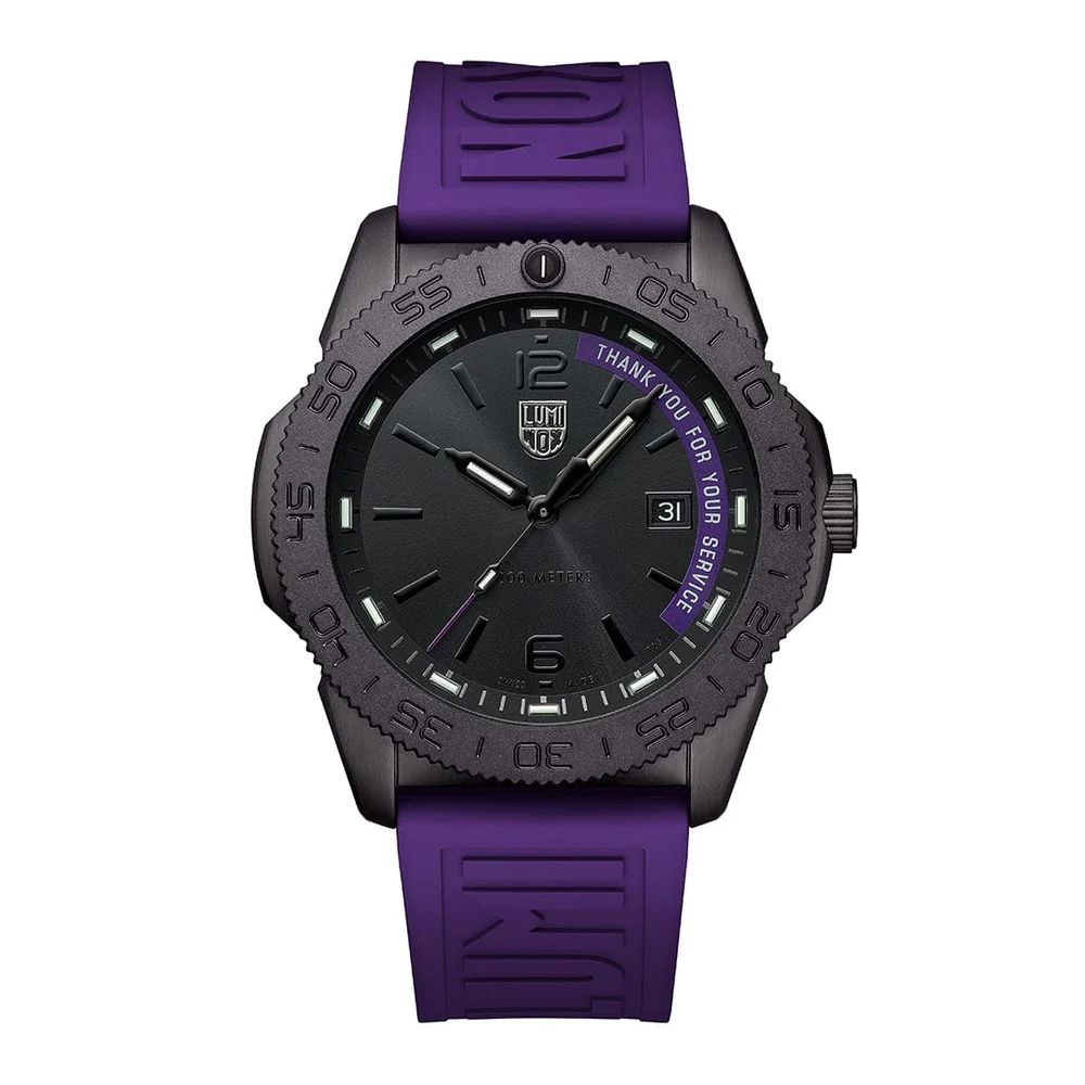 Luminox Pacific Diver Thank You For Your Service Limited Edition Watch XS.3121.BO.TY.SET, Black Dial, Black Figures, 44mm, Purple Rubber Strap