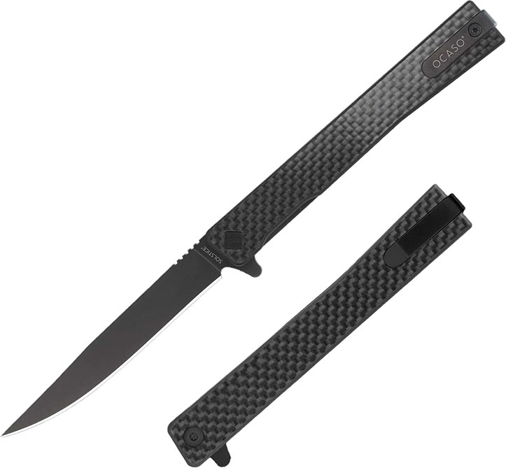 Ocaso Solistice Folding Knife, Black Straight Blade, Carbon Fiber Handle (10CFB)