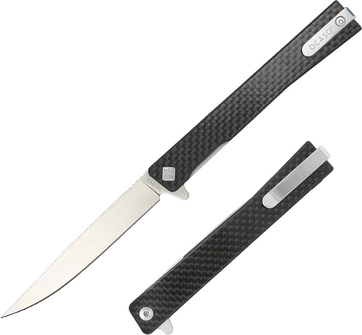 Ocaso Solistice Folding Knife, Satin Straight Blade, Carbon Fiber Handle (10CFS)