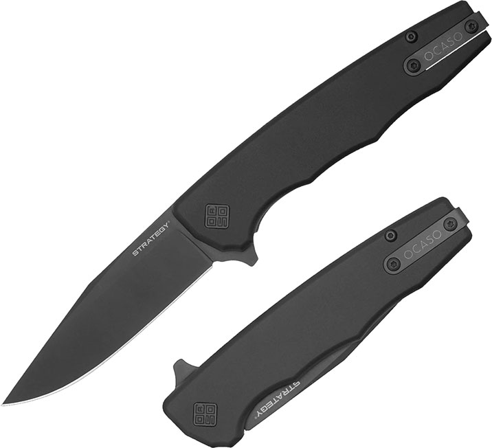 Ocaso Strategy Folding Knife, Black Clip Point Blade, Black Aluminum Handle (29BAB)