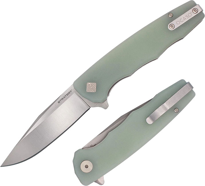 Ocaso Strategy Folding Knife, Satin Clip Point Blade, Jade G-10 Handle (29JGD)