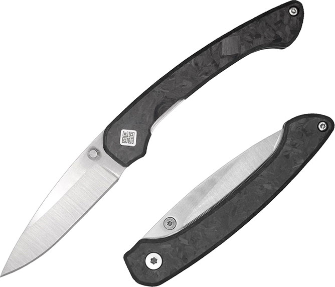 Ocaso Mini Seaton Folding Knife, Satin Leaf Shape Blade, Carbon Fiber Handle (42CMS)