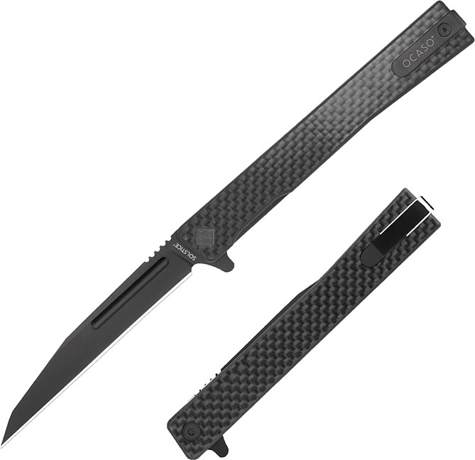 Ocaso Solistice Folding Knife, Black Wharncliffe Blade, Carbon Fiber Handle (8WFB)