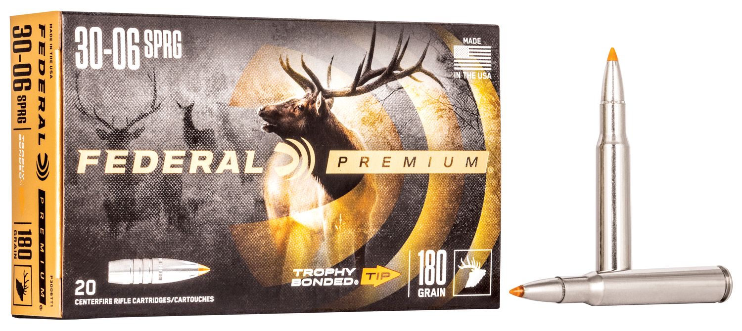 Federal Premium Vital-Shok Rifle Ammunition P3006TT1, 30-06 Springfield, Trophy Bonded Tip, 180 GR, 2700 fps, 20 Rd/bx