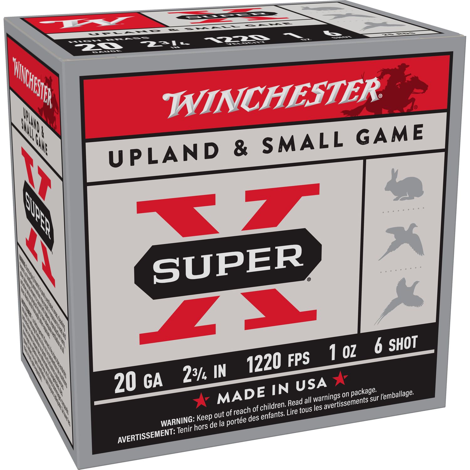 Winchester Super X High Brass Game Load X206, 20 Gauge, 2-3/4", 1 oz, 1220 fps, #6 Lead Shot, 25 Rds/Bx