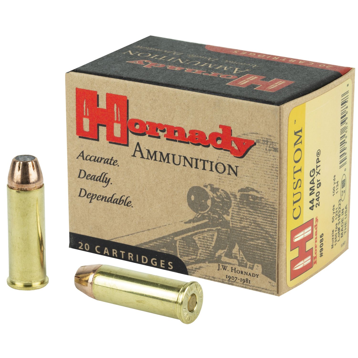 Hornady Handgun Ammunition 9085, 44 Remington Mag, XTP Jacketed Hollow Point (HP), 240 GR, 1350 fps, 20 Rd/bx