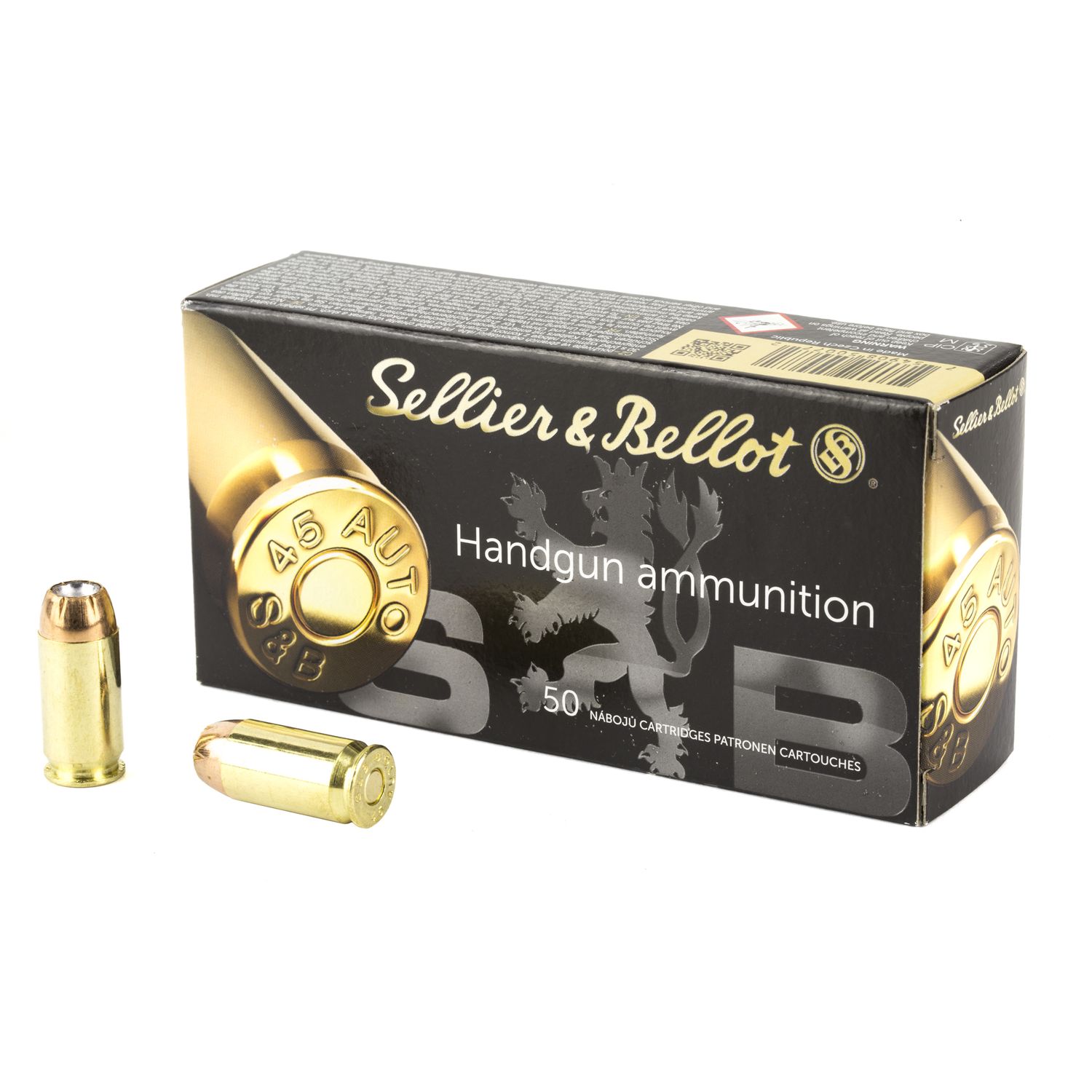 Sellier & Bellot Pistol Ammunition SB45C, 45 ACP, Jacketed Hollow Point (JHP), 230 GR, 889 fps, 50 Rd/bx