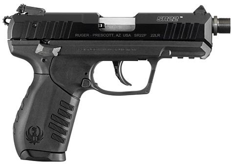 Ruger SR22PBT Semi-Auto Pistol 3604, 22 Long Rifle, 3.5 in Threaded, Synthetic Grip, Stainless Finish, 10 Rd