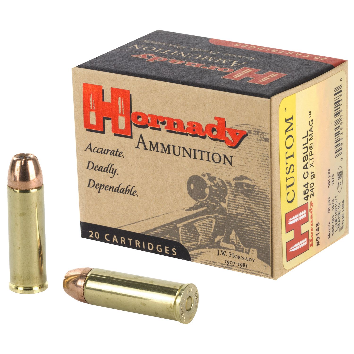 Hornady Custom Handgun Ammunition 9148, 454 Casull, XTP, 240 GR, 1900 fps, 20 Rd/bx