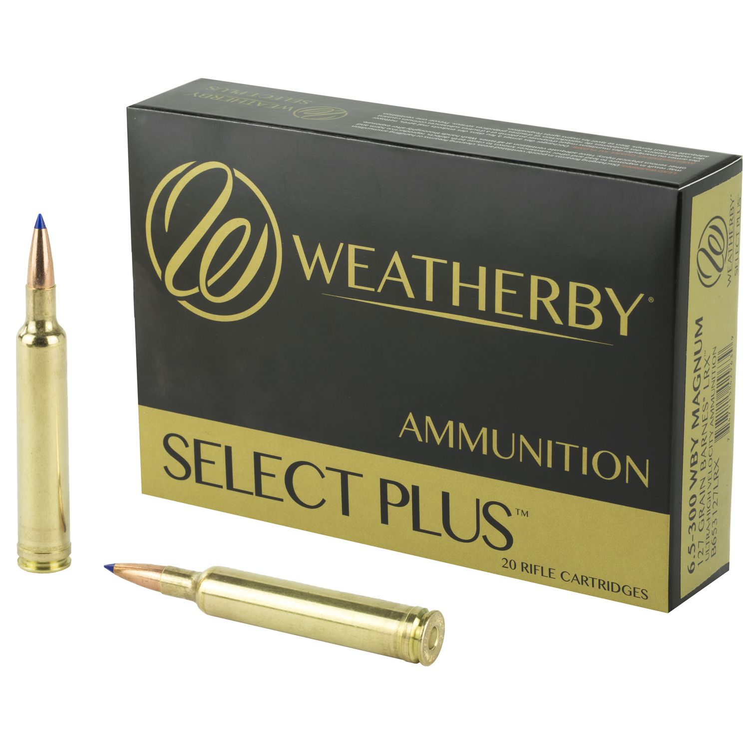 Weatherby Select Plus Rifle Ammunition B653127LRX, 6.5-300 Weatherby Mag, LRX Boat Tail, 127 GR, 3531 fps, 20 Rd/Bx